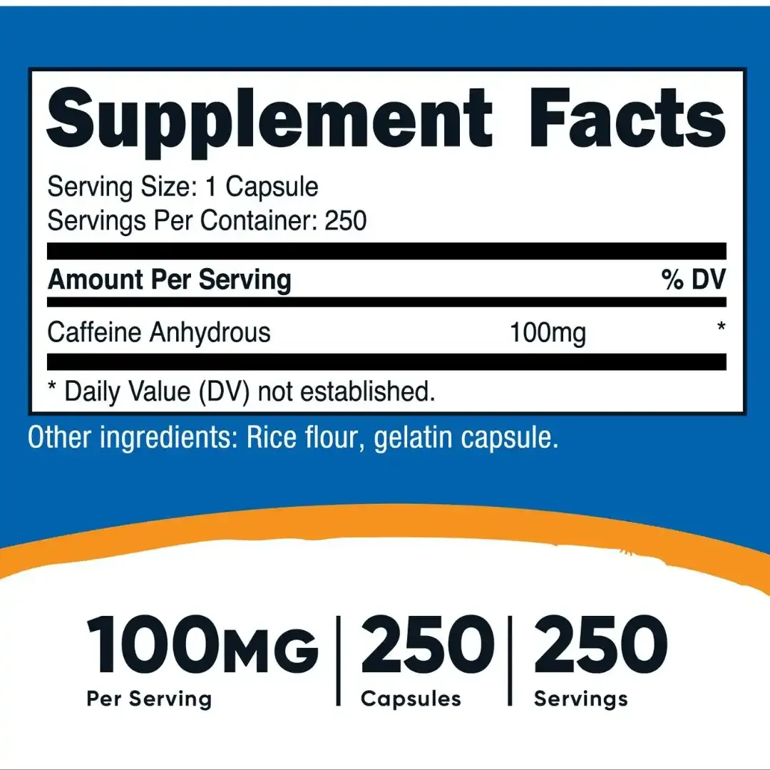 Cafeina Nutricost 100 Mg 250 Capsulas