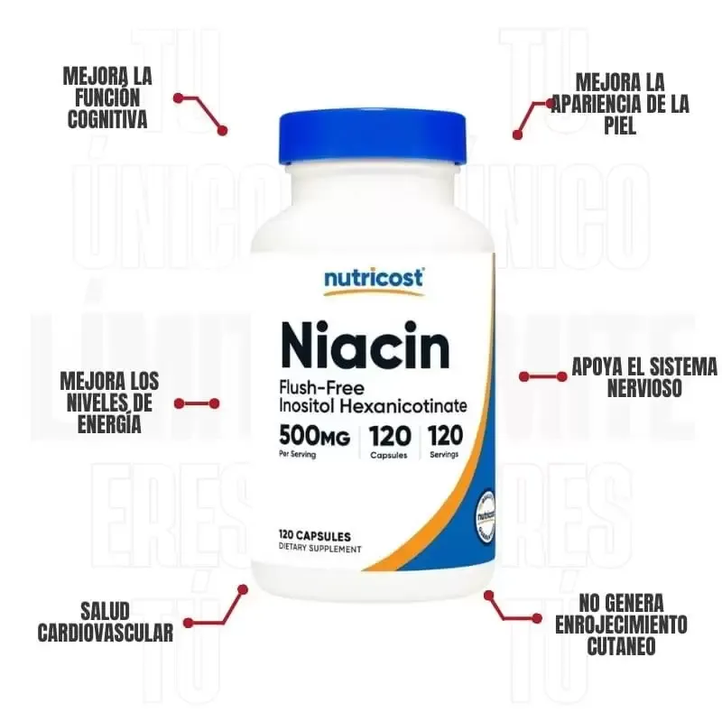 Niacina Flush-Free 500 Mg 120 Capsulas Nutricost