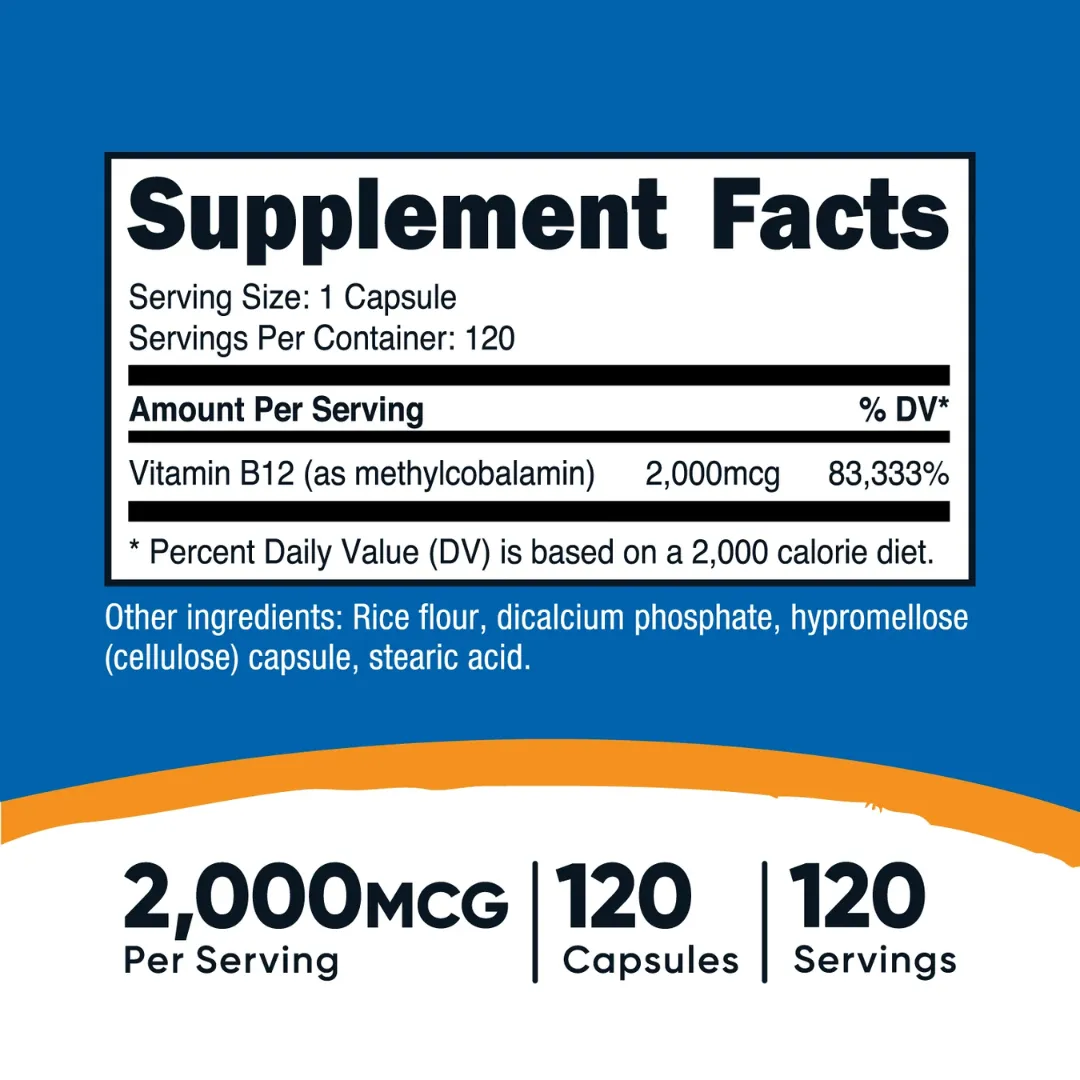 Vitamina B12 2000 Mcg 120 Capsulas Nutricost 