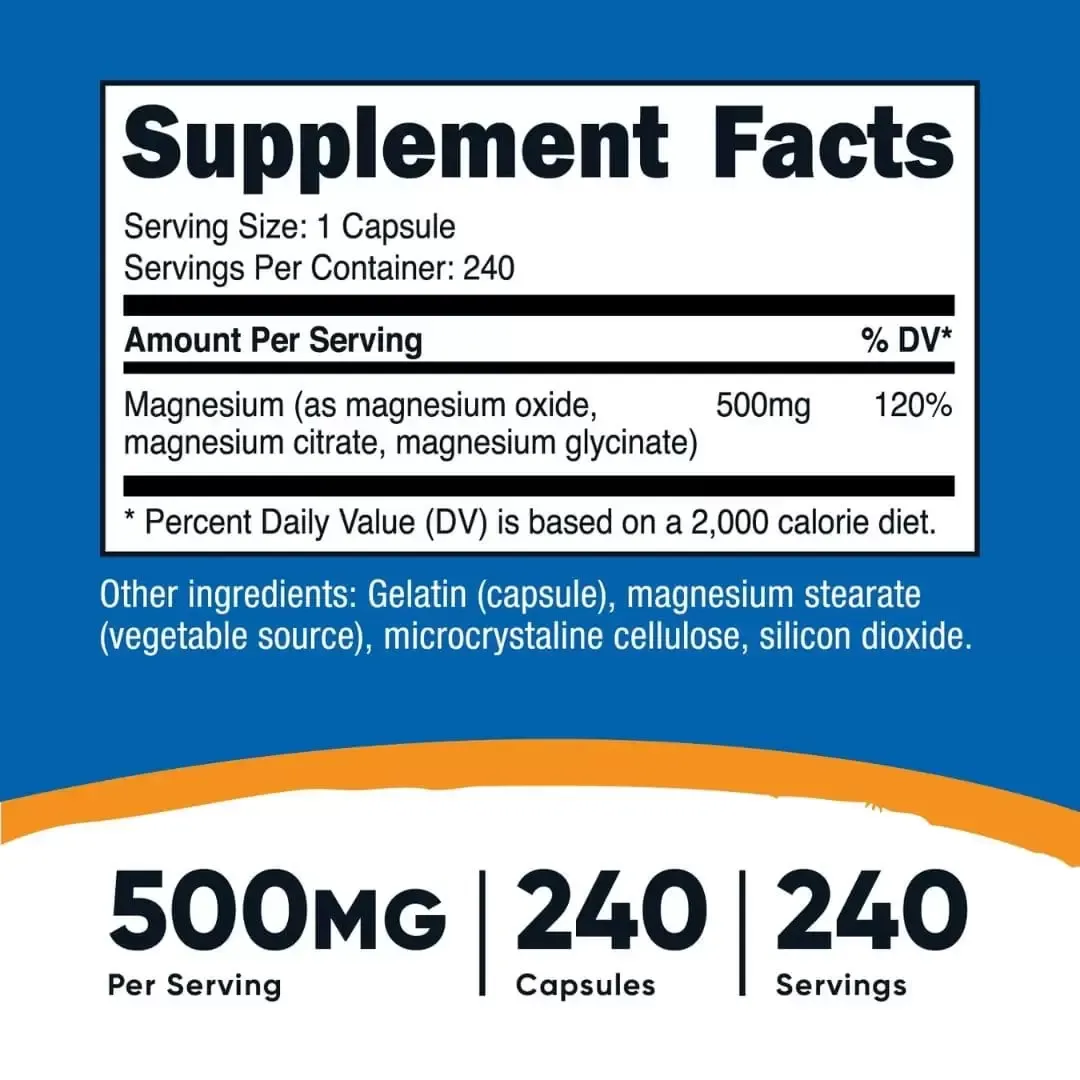 Magnesio Complex 500 Mg 240 Capsulas Nutricost