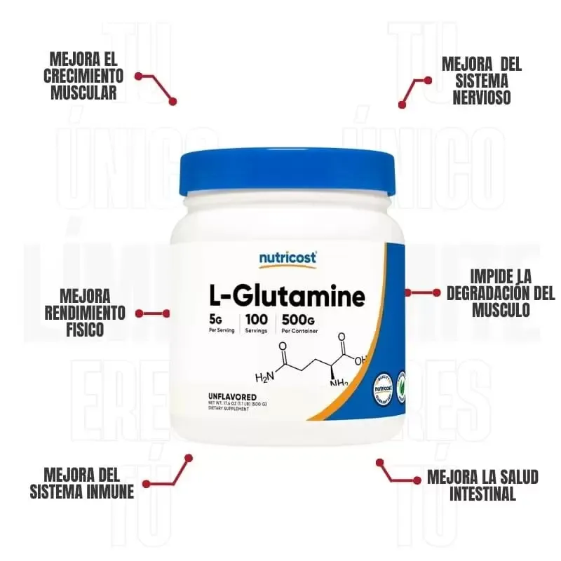 L-Glutamina Sin Sabor 100 Servicios Nutricost 