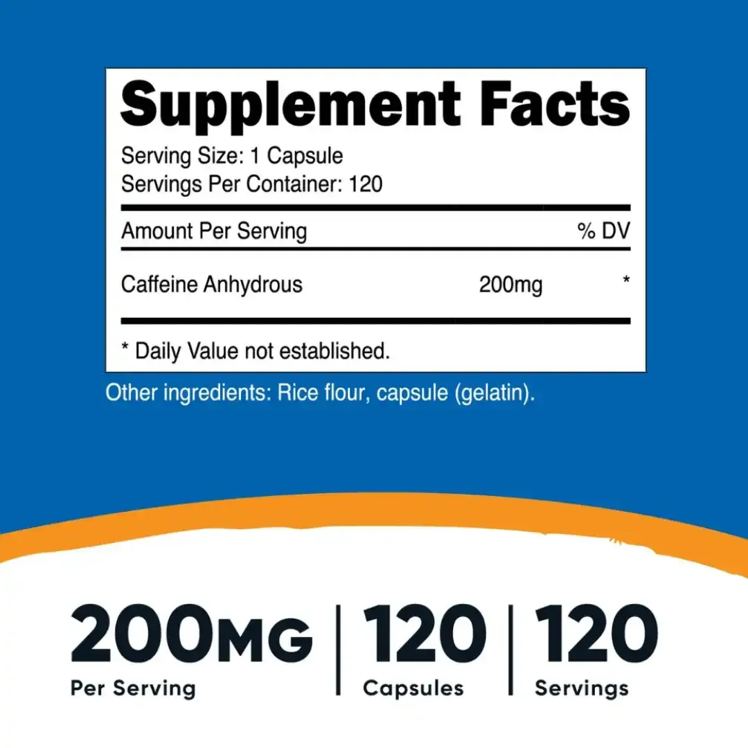 Cafeina Nutricost 200 Mg 120 Capsulas