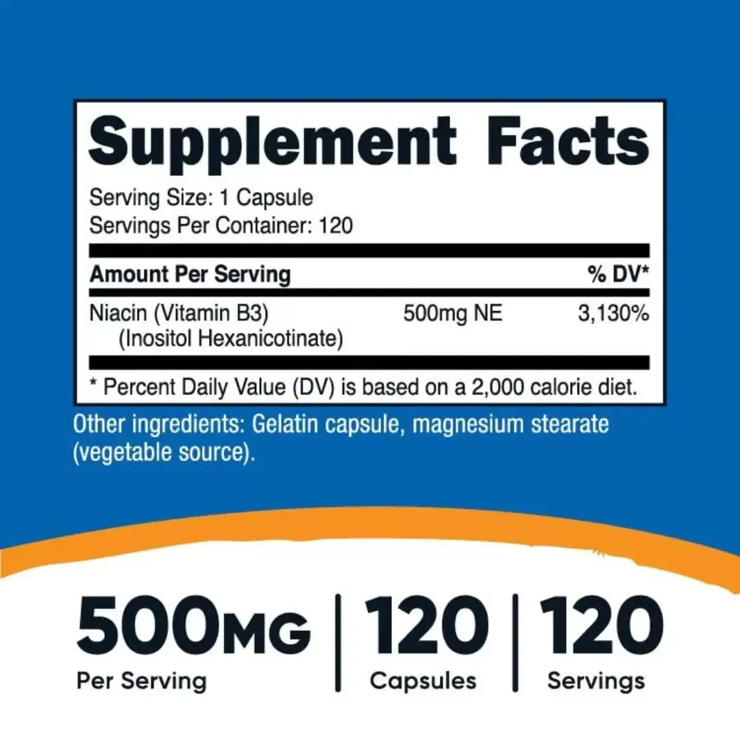 Niacina Flush-Free 500 Mg 120 Capsulas Nutricost