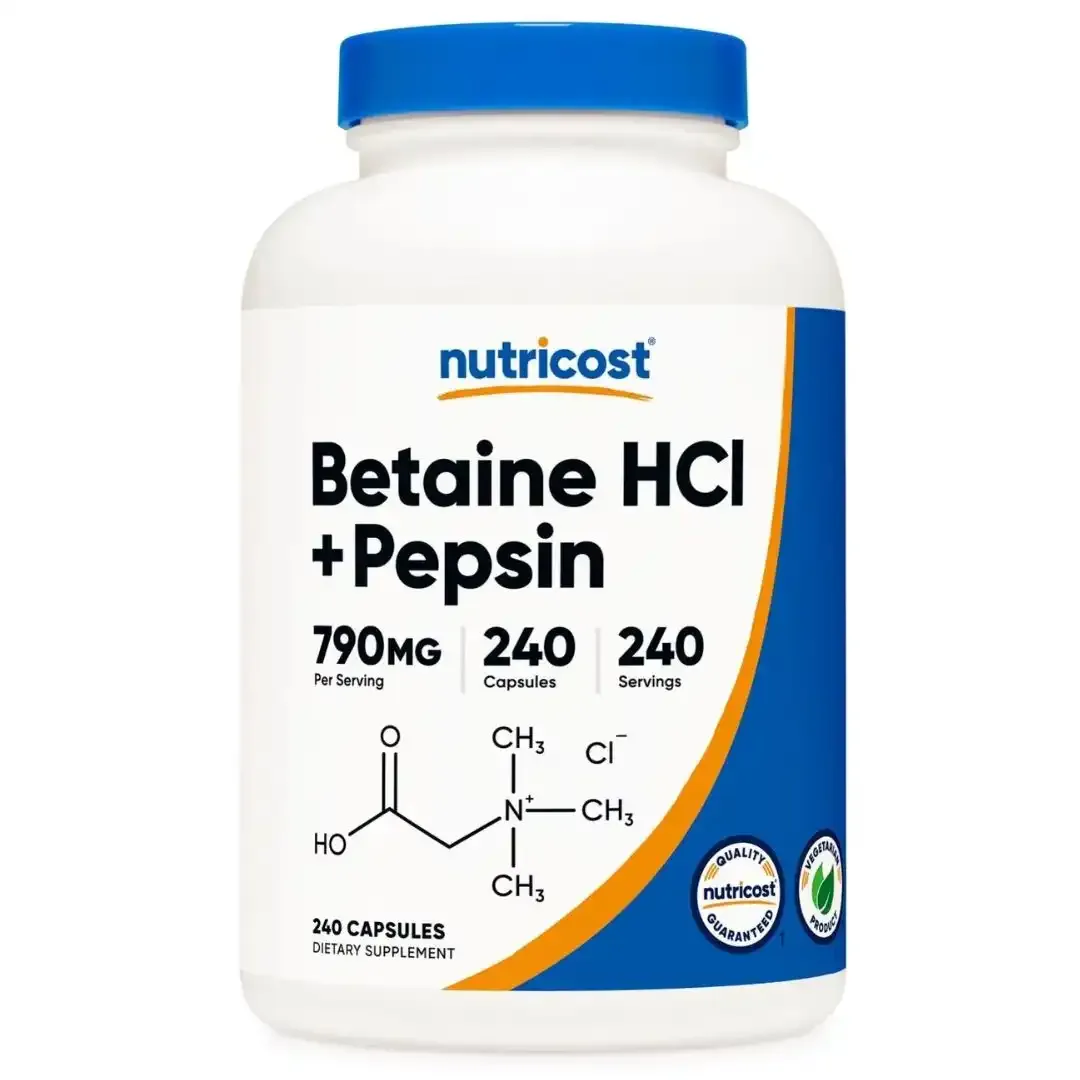 Betaina HCL + Pepsina 240 Capsulas Nutricost