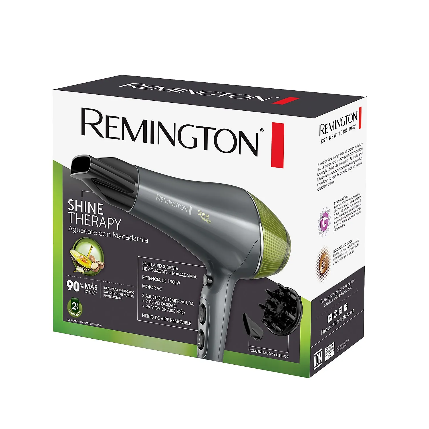 Secador Para Cabello Remington Shine Therapy Aguacate Macadamia