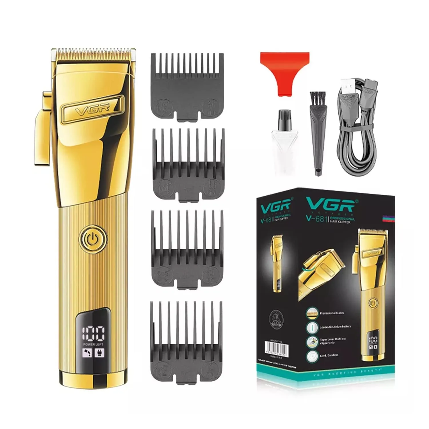 Cortadora De Cabello Profesional V-681 Con Pantalla LED