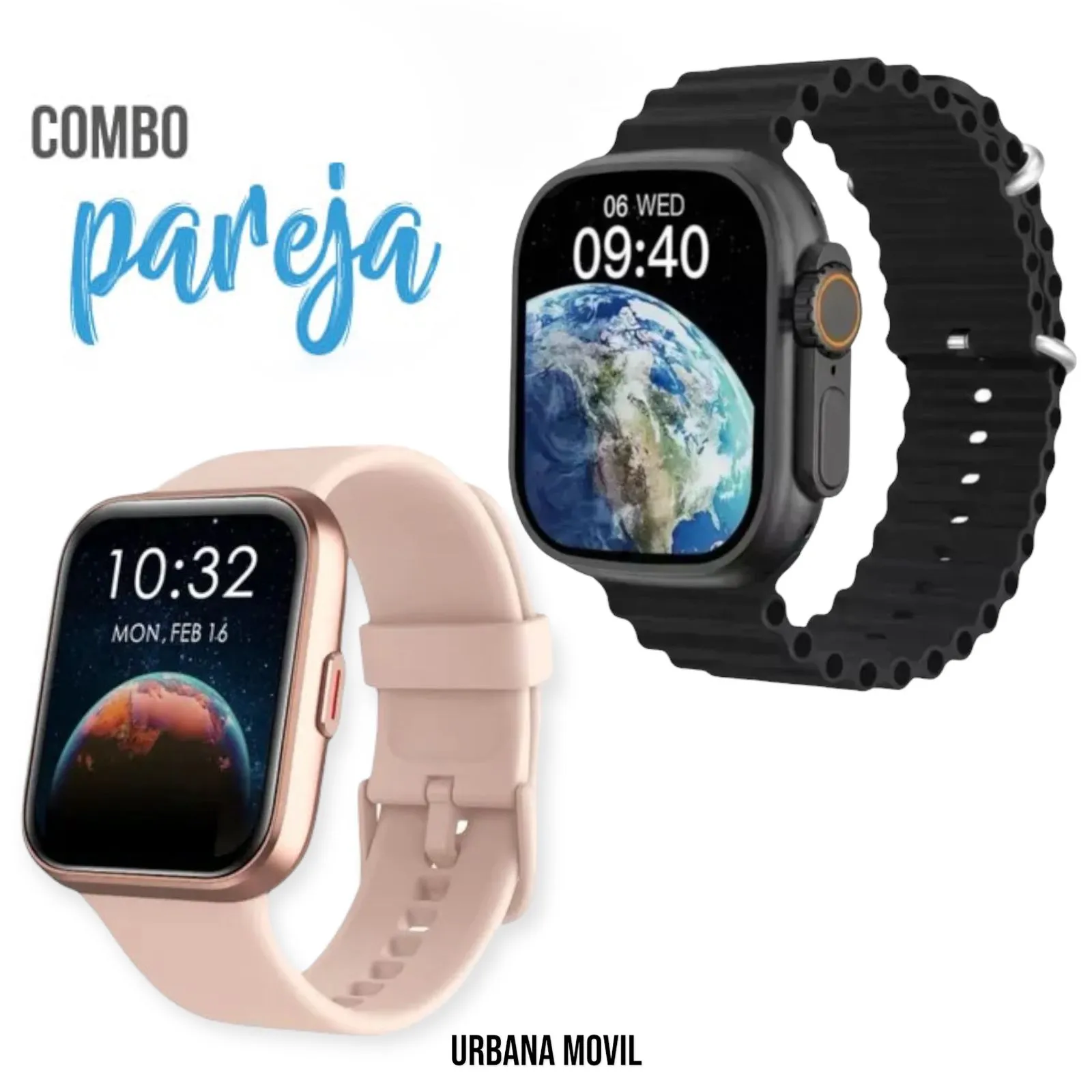  Combo Smartwatch Reloj Inteligente Pareja IP68 Sumergible  