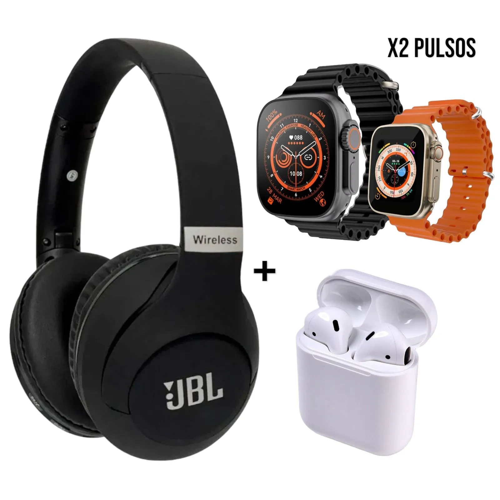 Smartwatch Reloj inteligente + Diadema JBL + Audífonos Bluetooth  i12