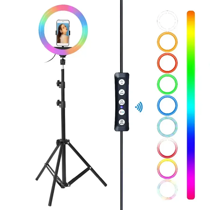 Aro De Luz RGB 36Cm + Tripode 2.10 Metros+ Soporte Celular