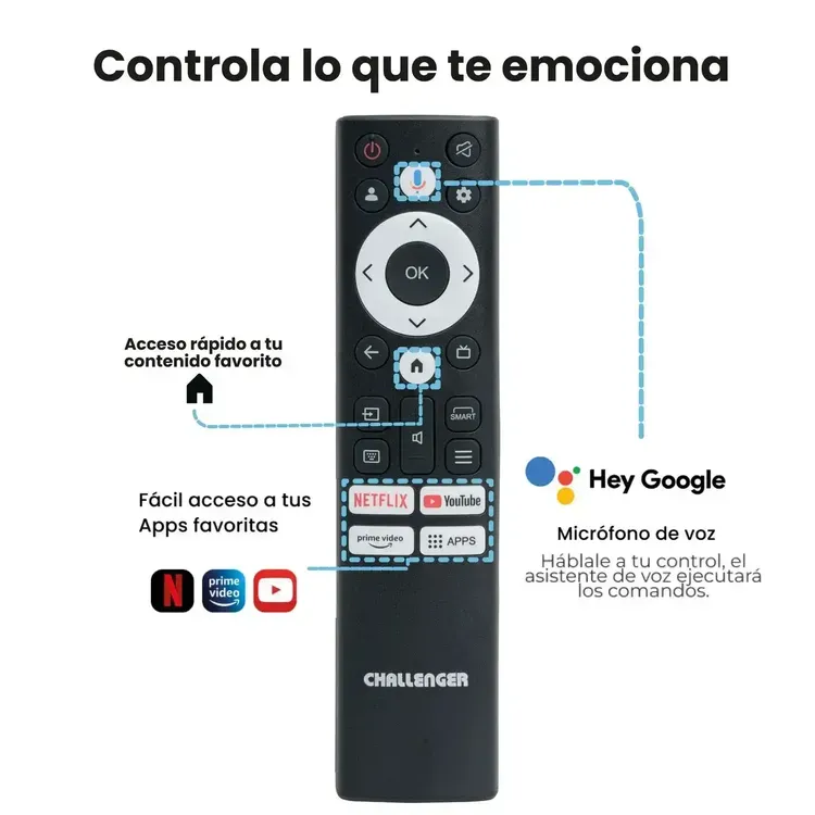 Televisor 40 Pulgadas Challenger Android TV FHD Smart TV Bluetooth - Netflix - LED 40TG79 BT ANDROID T2