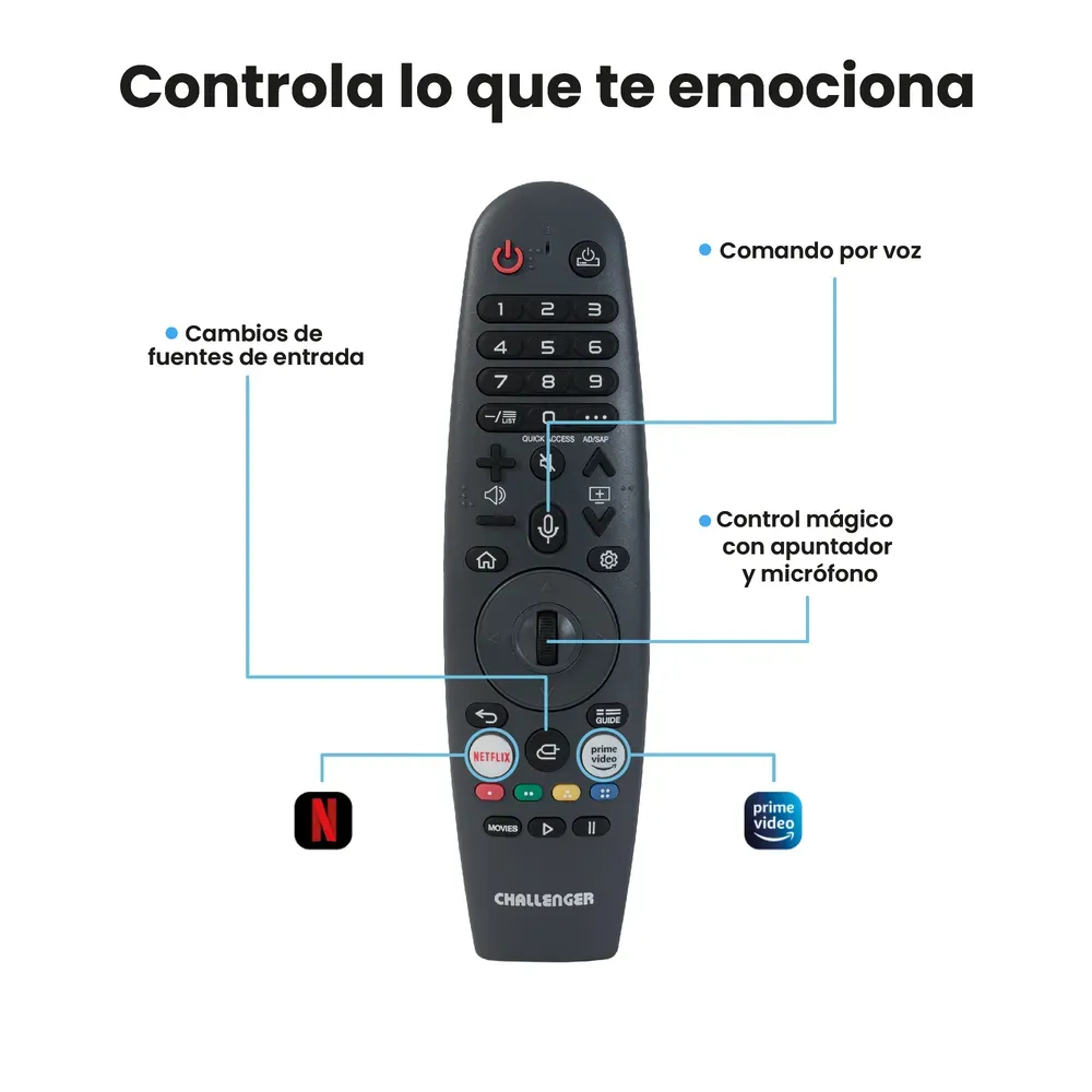 Televisor Challenger 43" Full Hd Smart Con Bluetooth, Wifi Y Magic Control. Incluye Soporte De Pared - Led 43hw Smart Bt