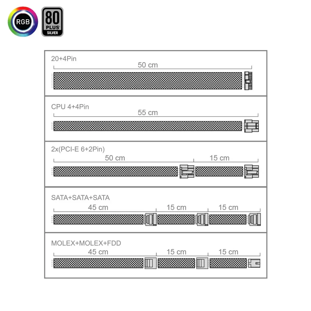 Fuente De Poder 550W Real (RGB)-(Certificacion 80 Plus Silver)