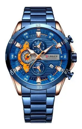 Reloj Curren 8402 Original Para Caballero (Azul Con Dorado)