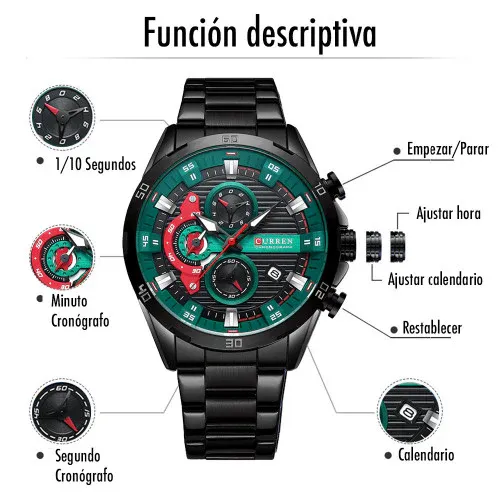 Reloj Curren 8402 Original Para Caballero (Verde Con Negro)