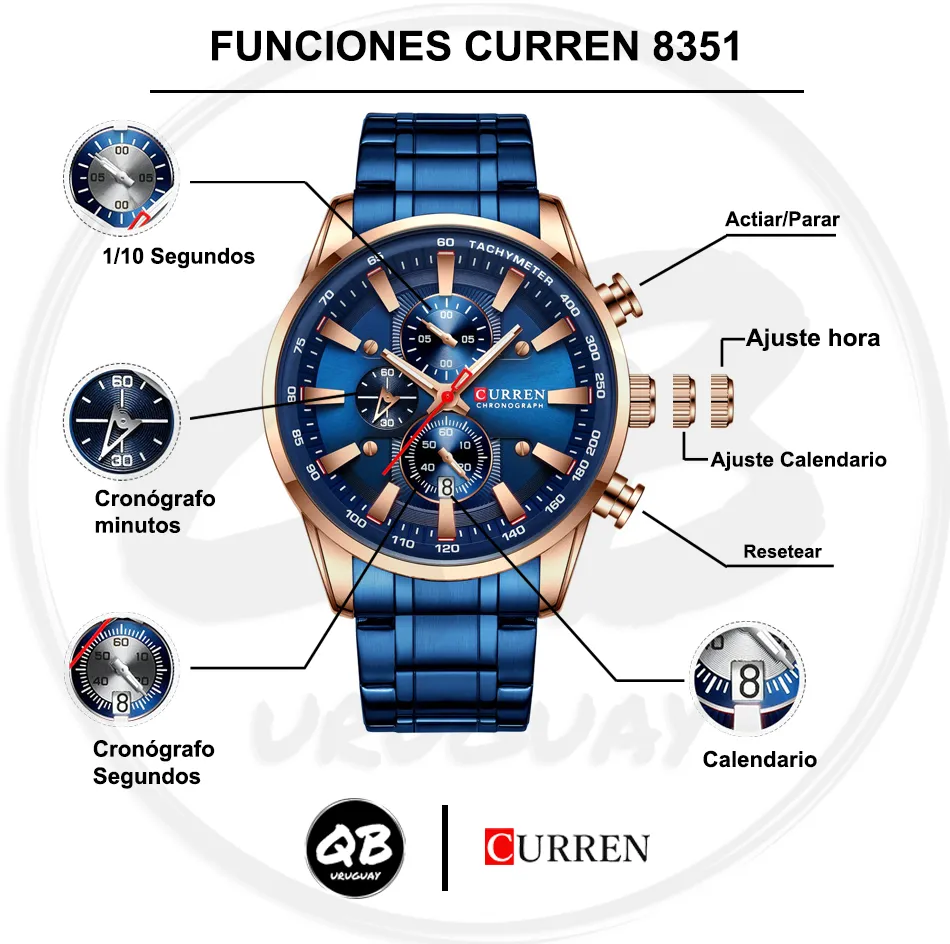 Reloj Curren 8351 Original Para Caballero (Azul Con Dorado)