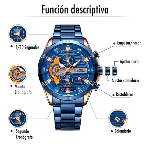 Reloj Curren 8402 Original Para Caballero (Azul Con Dorado)