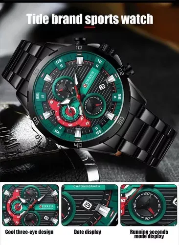 Reloj Curren 8402 Original Para Caballero (Verde Con Negro)