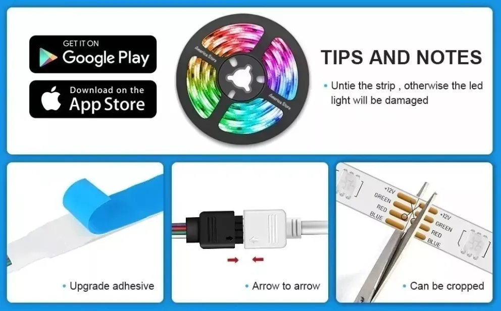 Cinta Luz Rgb Led Ritmica 5 Metros Bluetooth Con Control + App