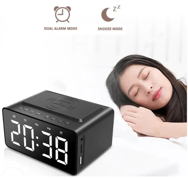 Reloj Despertador Digital Led Con Altavoz Bluetooth Con Cargador Inalambrico