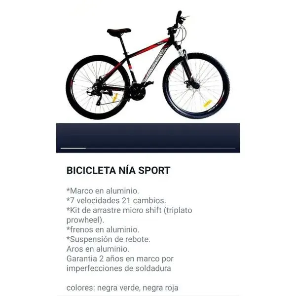 Bicicleta Aluminio Rin 29 Nia Sport Montaña