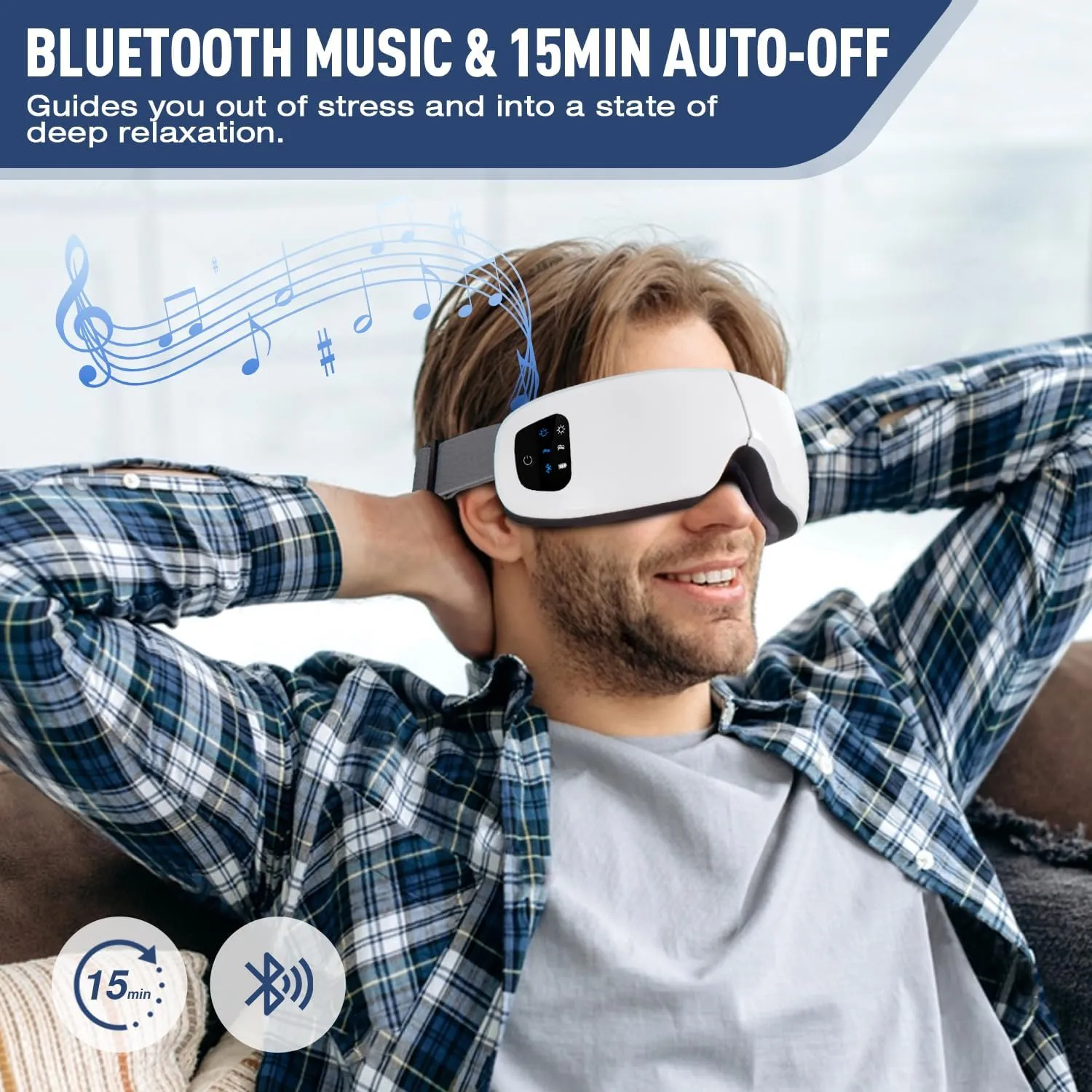 Gafas Masajea Ojos Calentamiento Vibración Bluetooth Musica