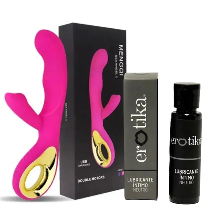 Vibrador Doble Estimulo Sex Angel Alta Gama Estimulacion Doble + Lubricante Intimo Neutro Erotika 30 ML