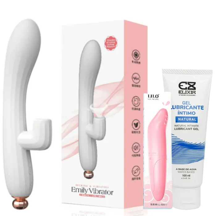 Vibrador Succionador De Clítoris De Lujo Lilo + Bala Vibradora Punto G Lilo + Lubricante Íntimo Elixir Natural X 100 Ml