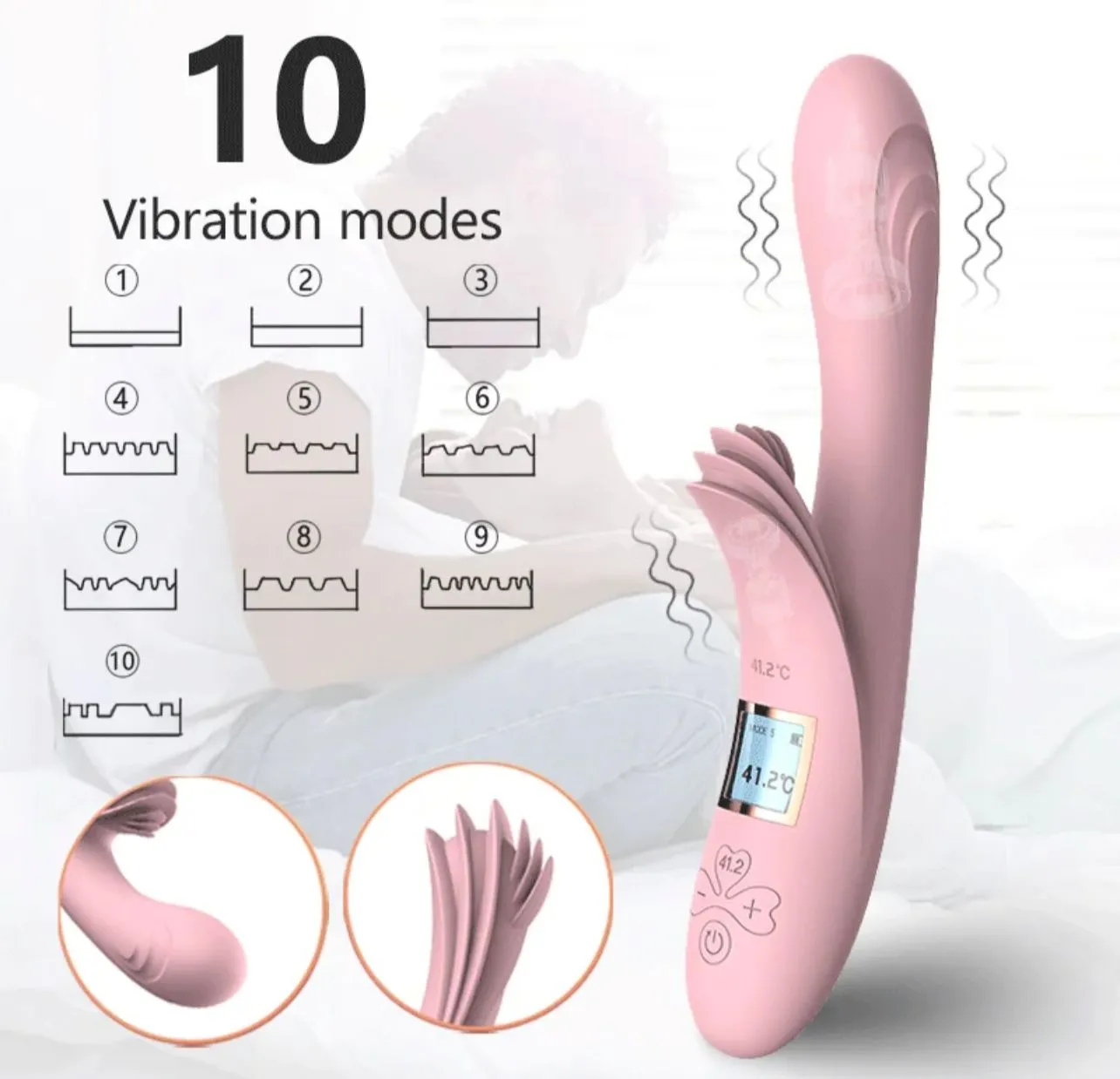  Vibrador Doble Estimuacion Con Calefaccion De Alta Gama Con Pantalla Led Doble Estimulo