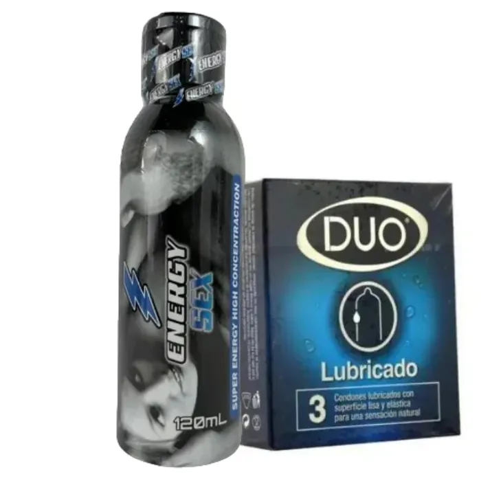 Condon Duo Lubricado Preservativo *3 + Potenciador Estimulante Masculino En Jarabe Energy Sex 120 Ml