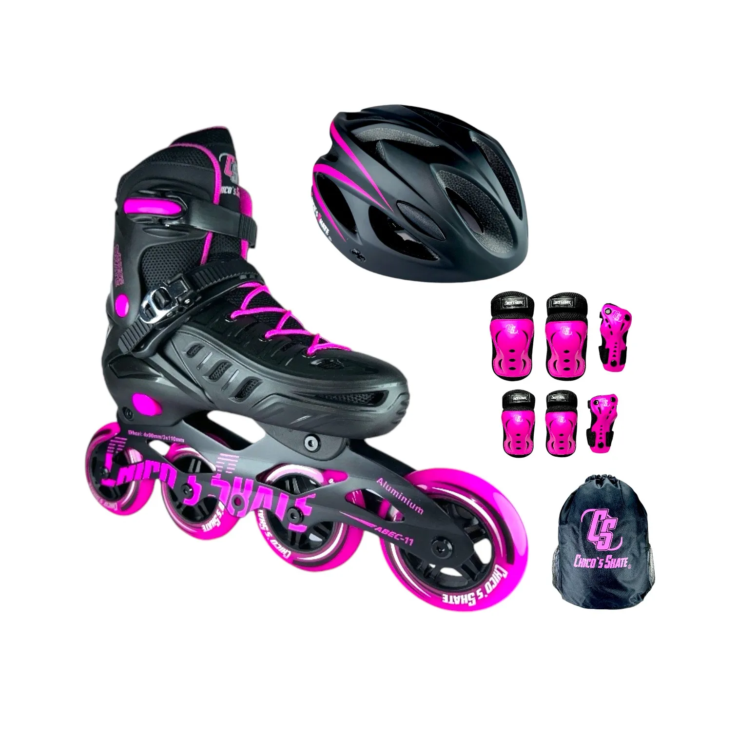 Patines En Linea Semiprofesionales Ajustables Roller Skate Con Protecciones Fucsia 