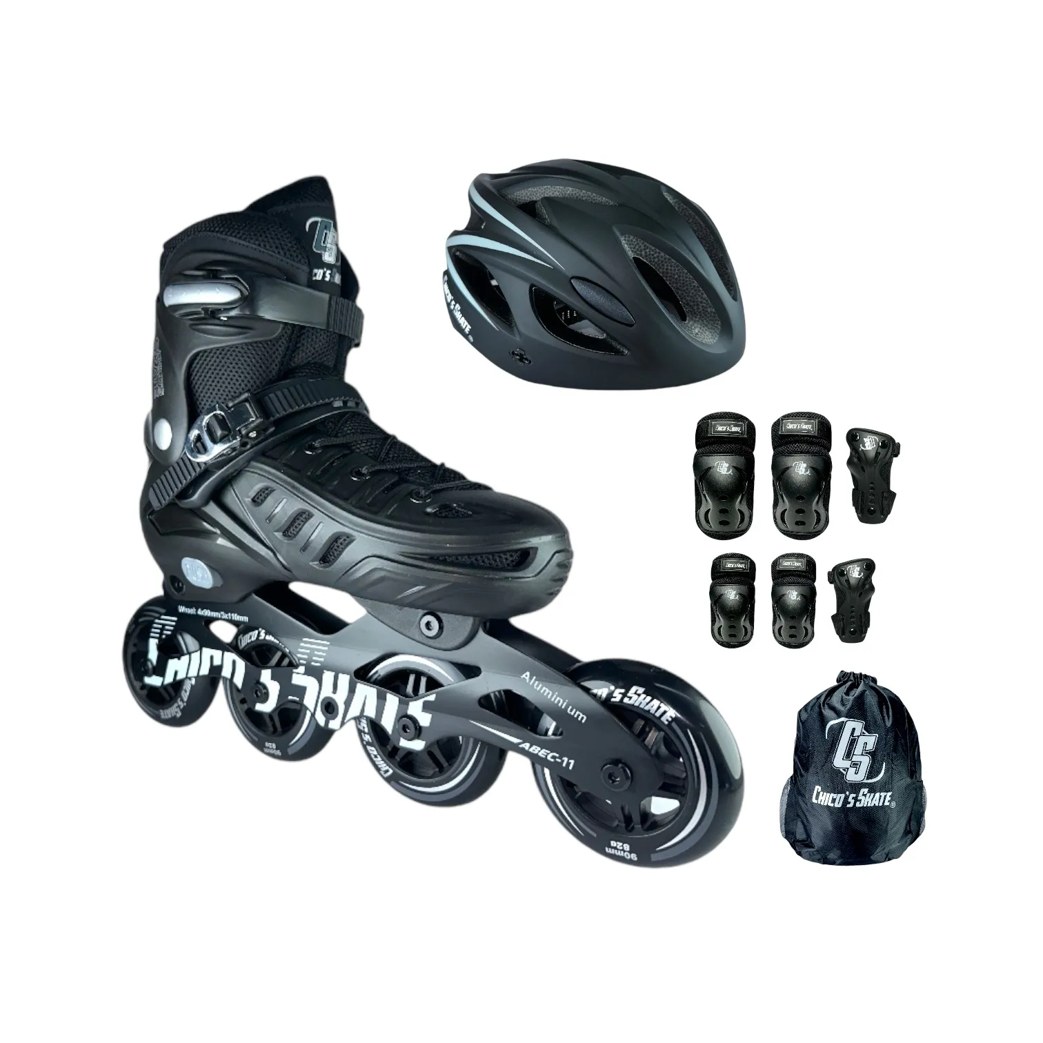 Patines En Linea Semiprofesionales Ajustables Roller Skate Con Protecciones Negro