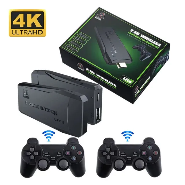 Mini Consola Retro Game Stick Lite M8 + Dos Controles Inalámbricos + 64 Gb + 15,000 Juegos 