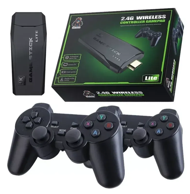 Mini Consola Retro Game Stick Lite M8 + Dos Controles Inalámbricos + 64 Gb + 15,000 Juegos 