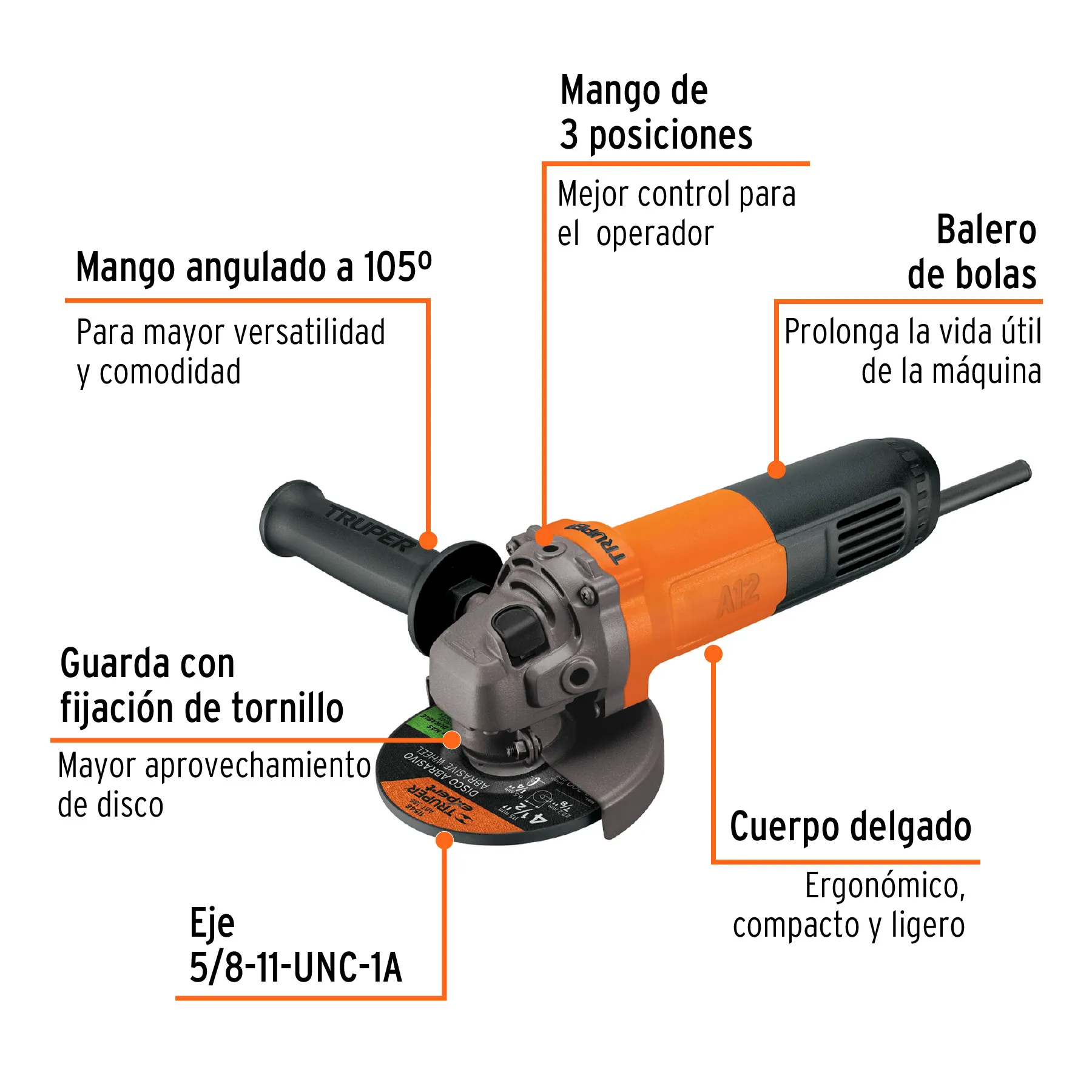 Pulidora Angular 4-1/2" 700 W Marca Truper