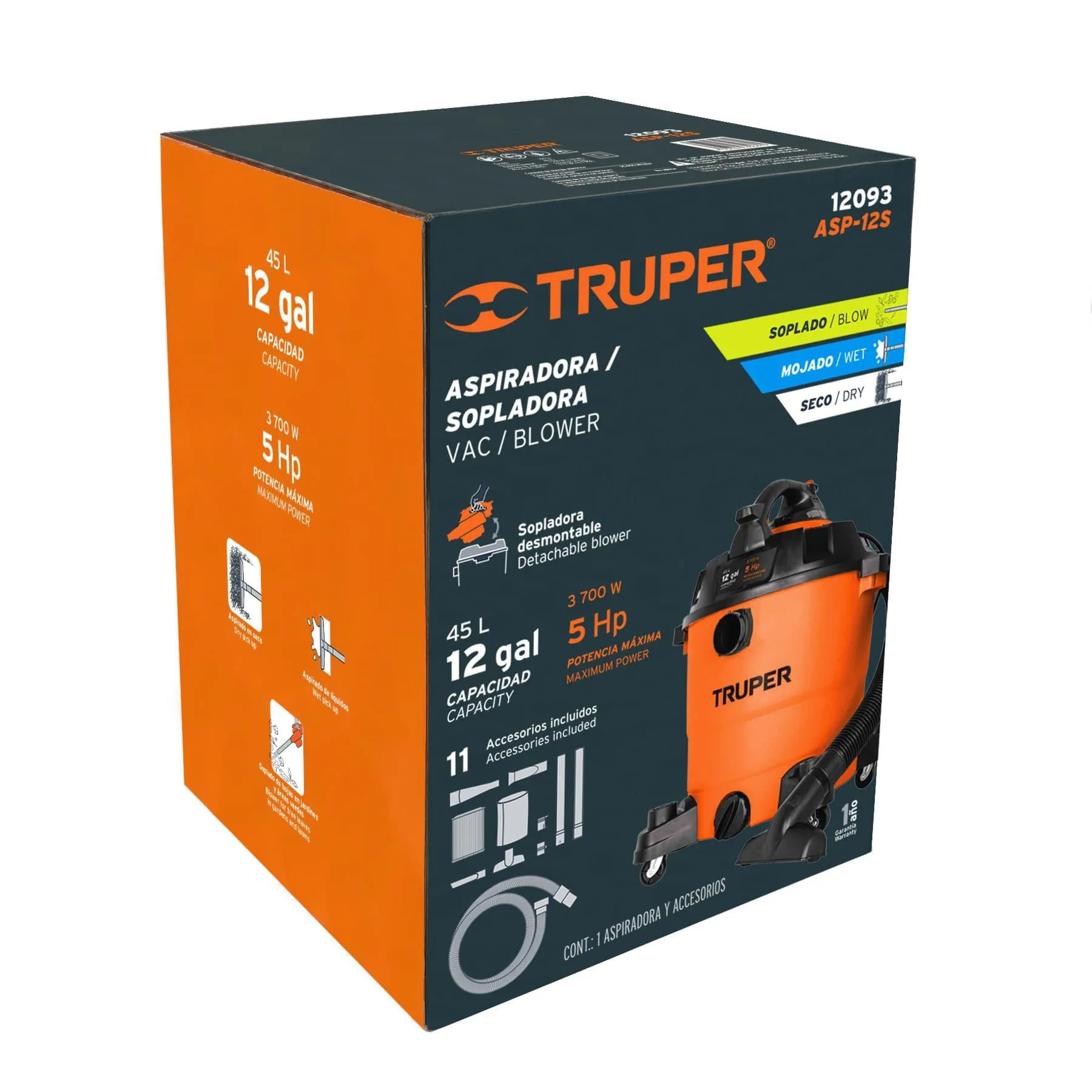 Aspiradora Y Sopladora Para Sólidos y Líquidos 12 Gal Marca Truper