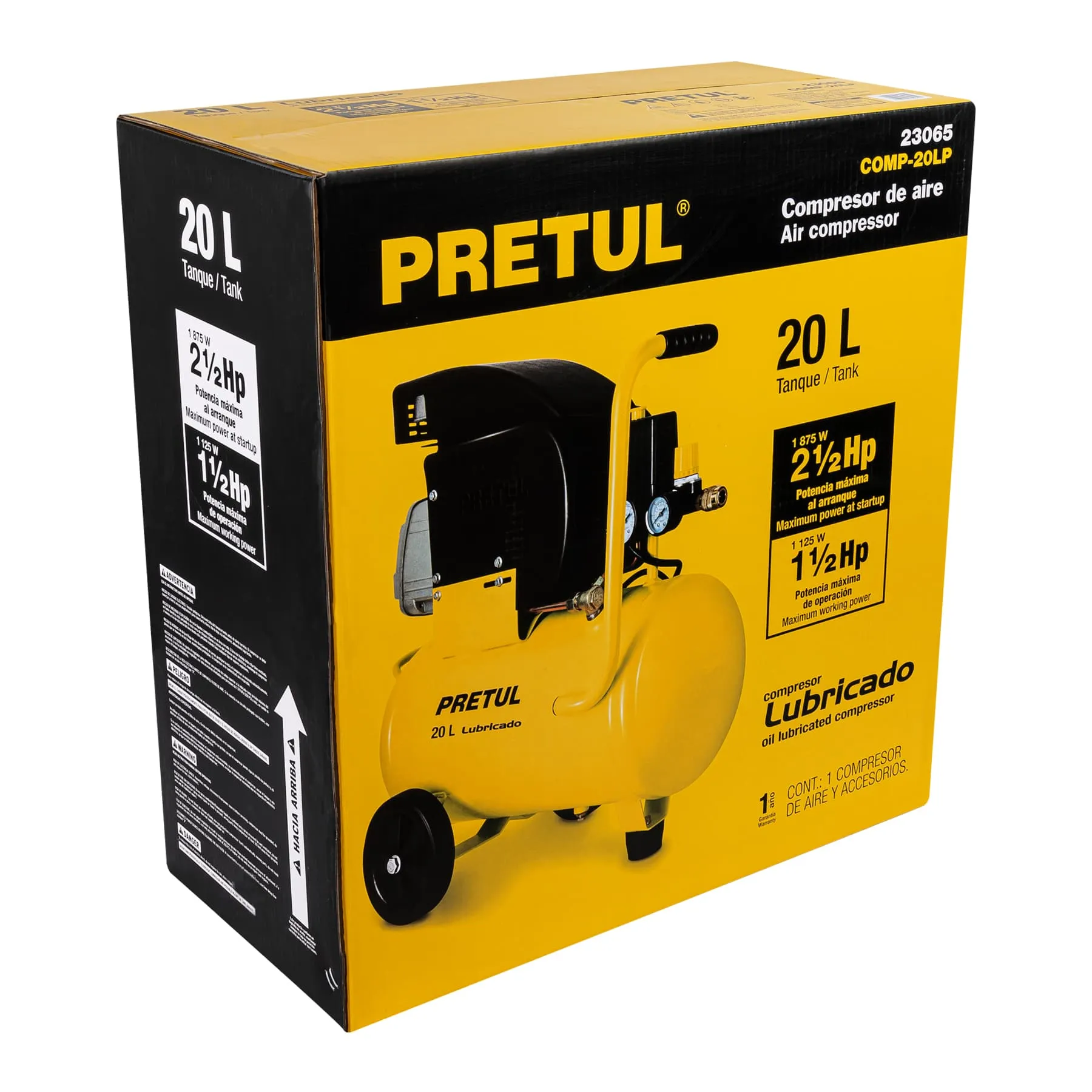 Compresor De Aire Lubricado Horizontal 20L 2½HP 127V Marca Pretul