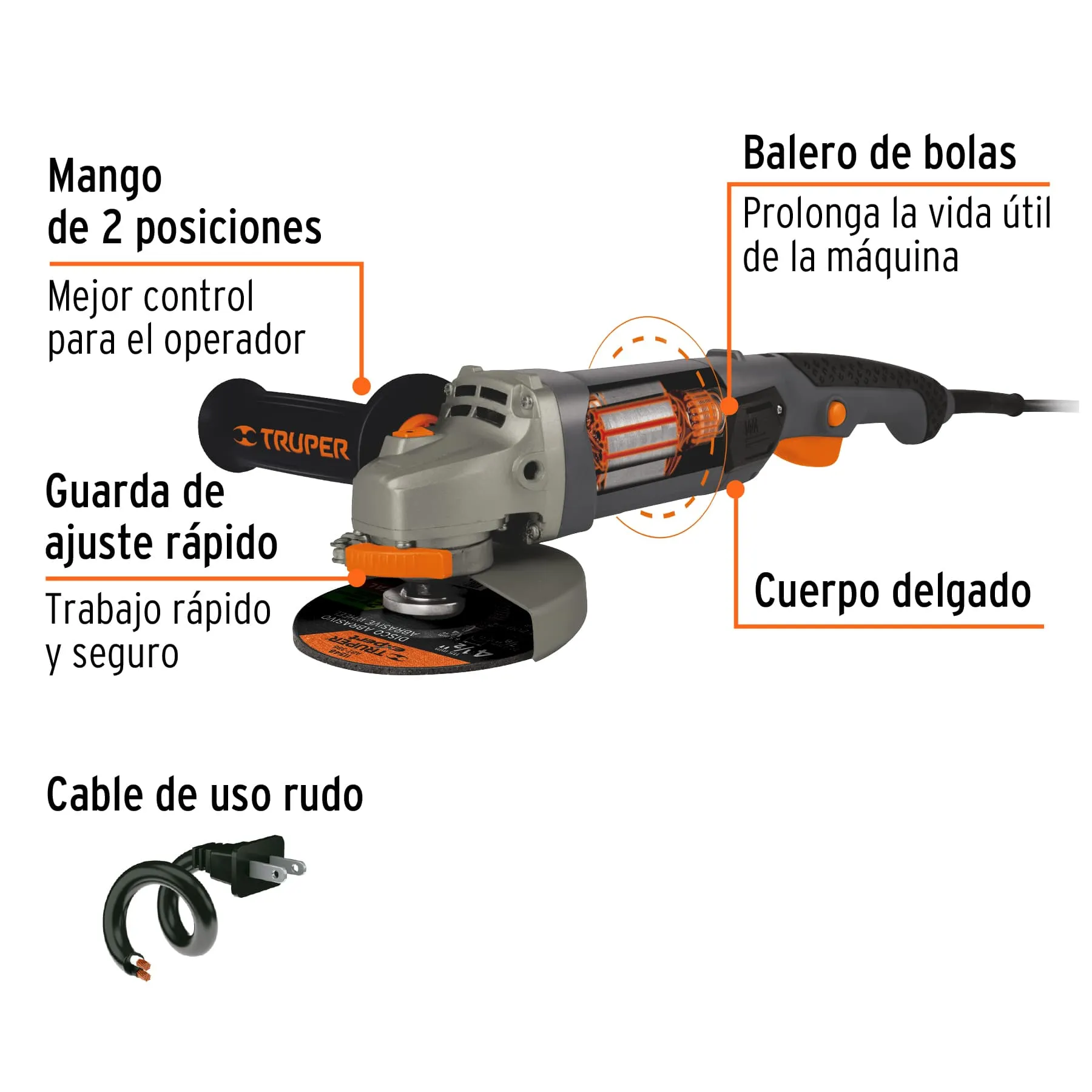 Pulidora Angular 4-1/2" 1250 W Marca Truper