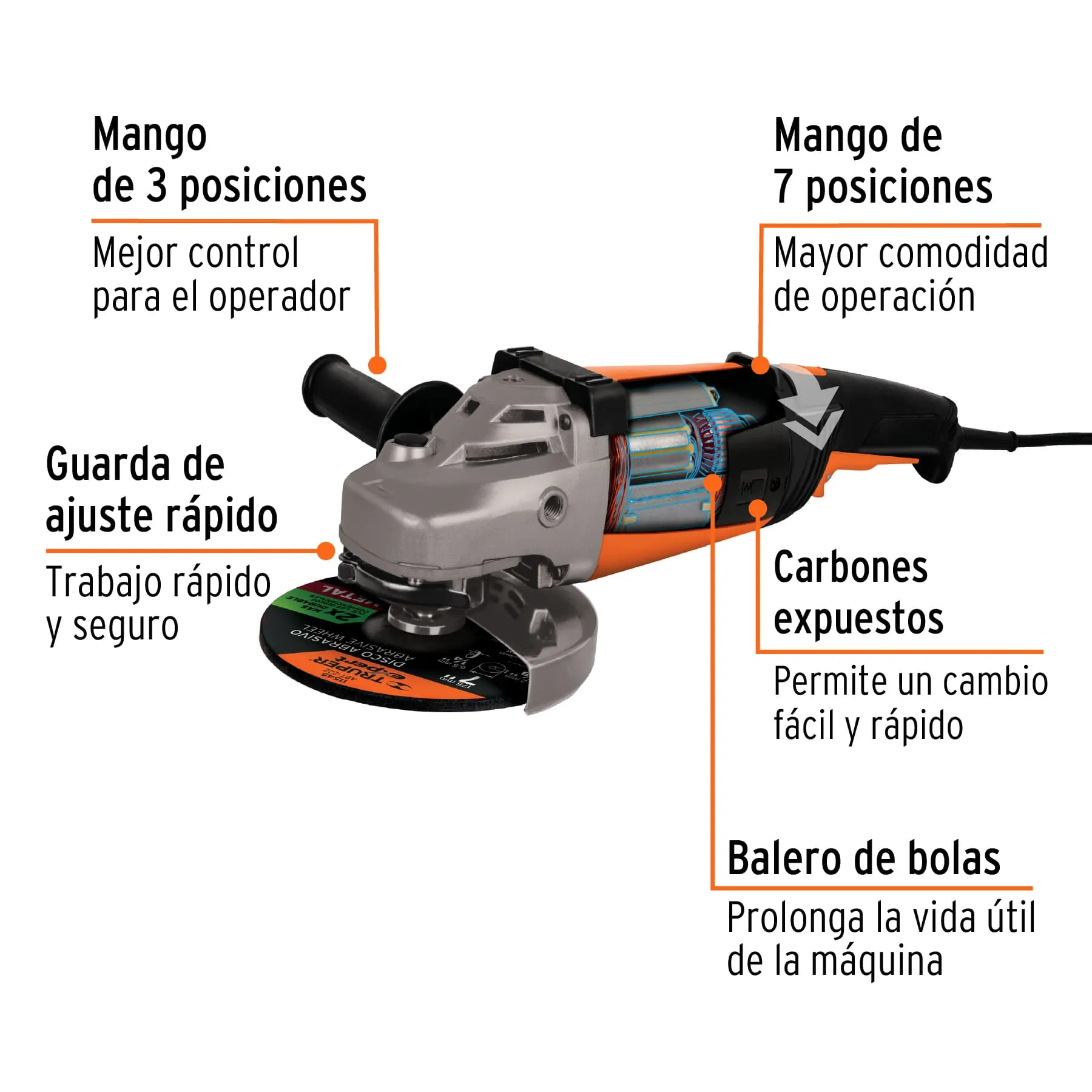 Pulidora Angular 7" 2200 W Marca Truper