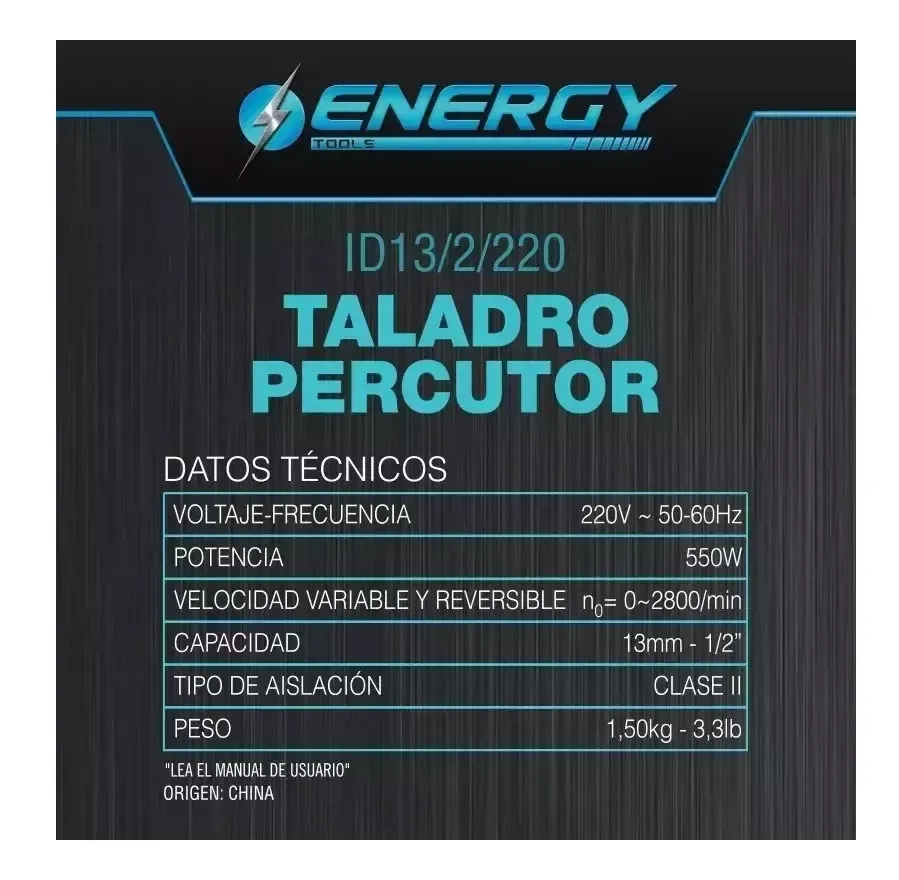 Taladro Percutor 550 W Marca Energy