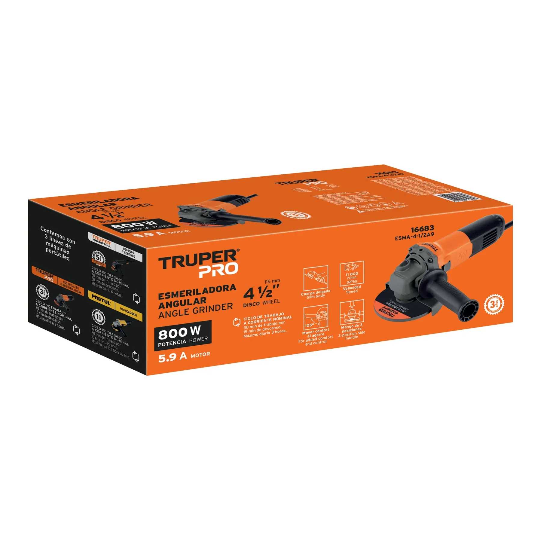 Pulidora Angular 4-1/2" 800 W Marca Truper