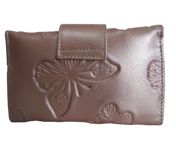 Billetera en Cuero Para Mujer CALZADO GUERREROS CB-095 ORO ROSA MARIPOSAS 