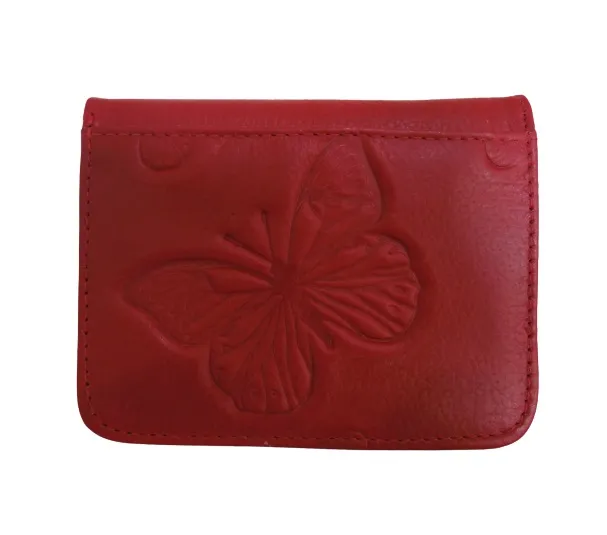 Billetera Plana Para Mujer En Cuero CALZADO GUERREROS CB-108 ROJO MARIPOSAS