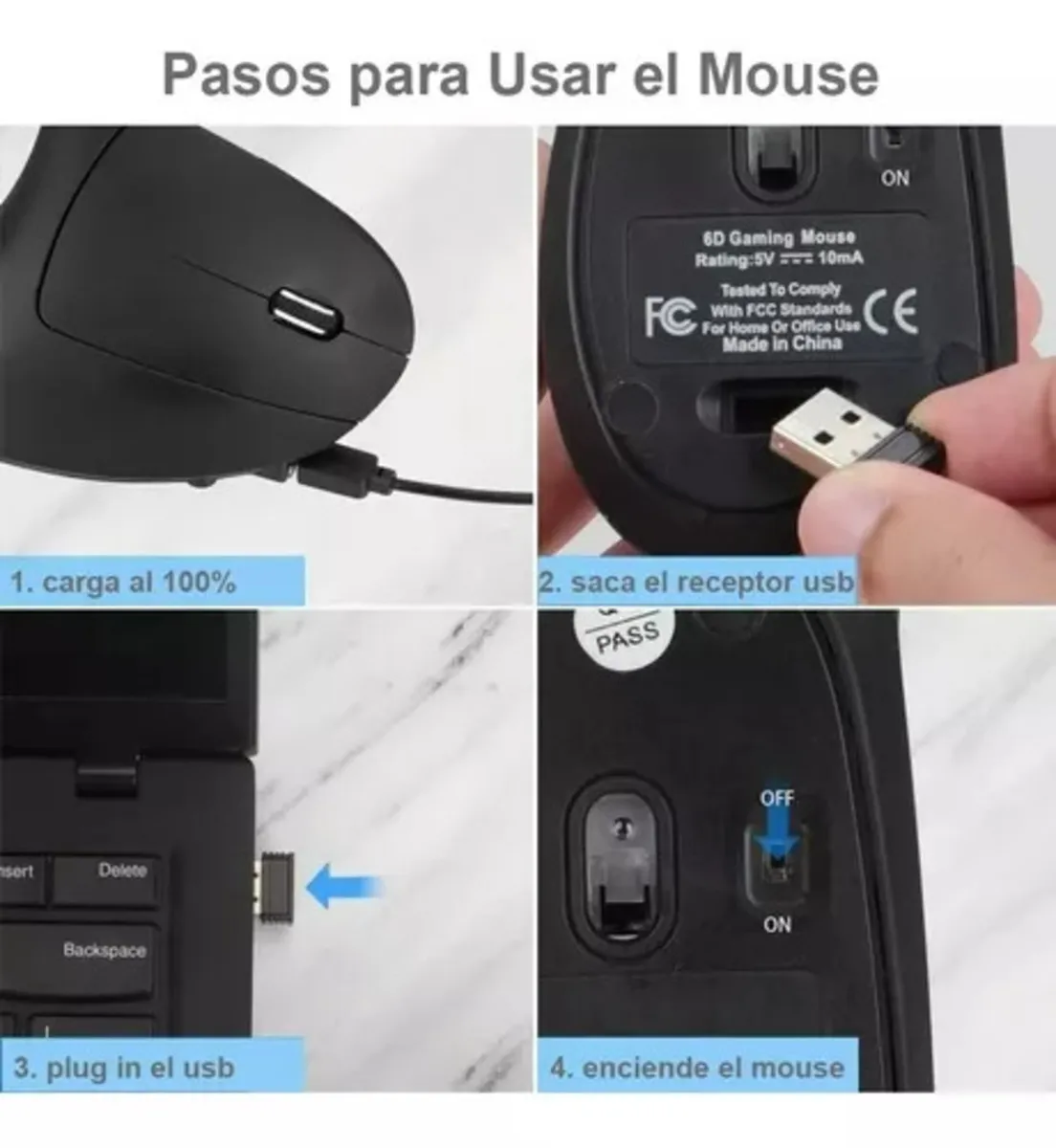 Mouse Ratón Vertical Inalámbrico 2.4g Recargable Ergonómico