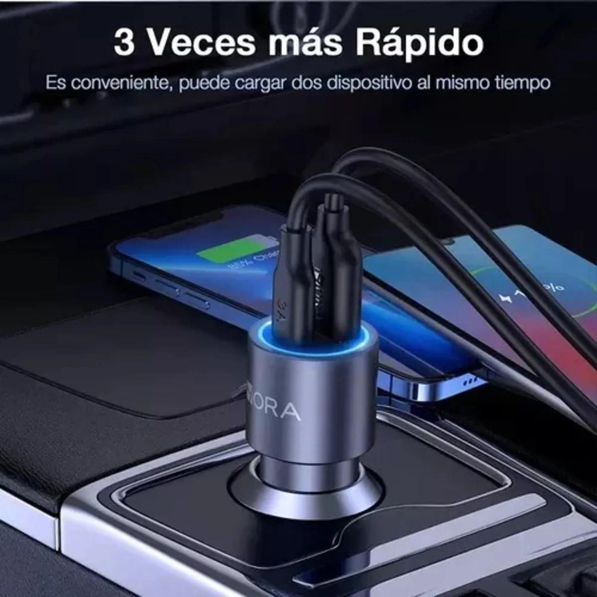 Cargador Para Carro 38w Dual Carga Rápida Usb C A Usb C 3a