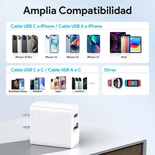 Cargador Cubo Carga Rápida 20w Dual Para Android Y iPhone