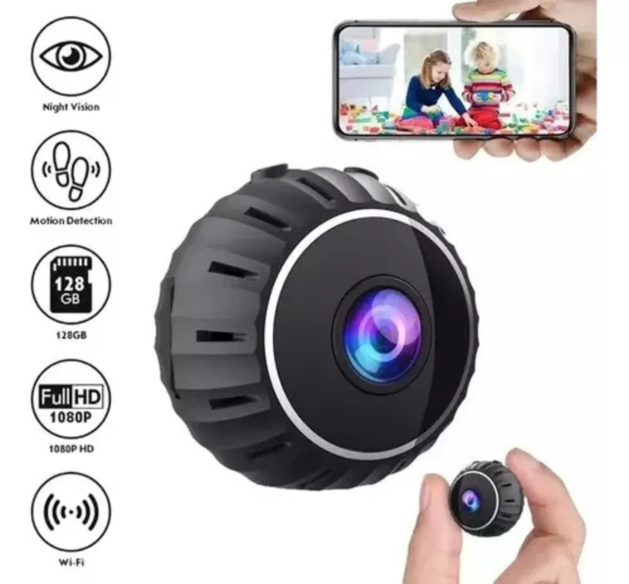 Mini Cámara Espía Hd Inalámbrica Wifi Infrarrojo Imán 360°