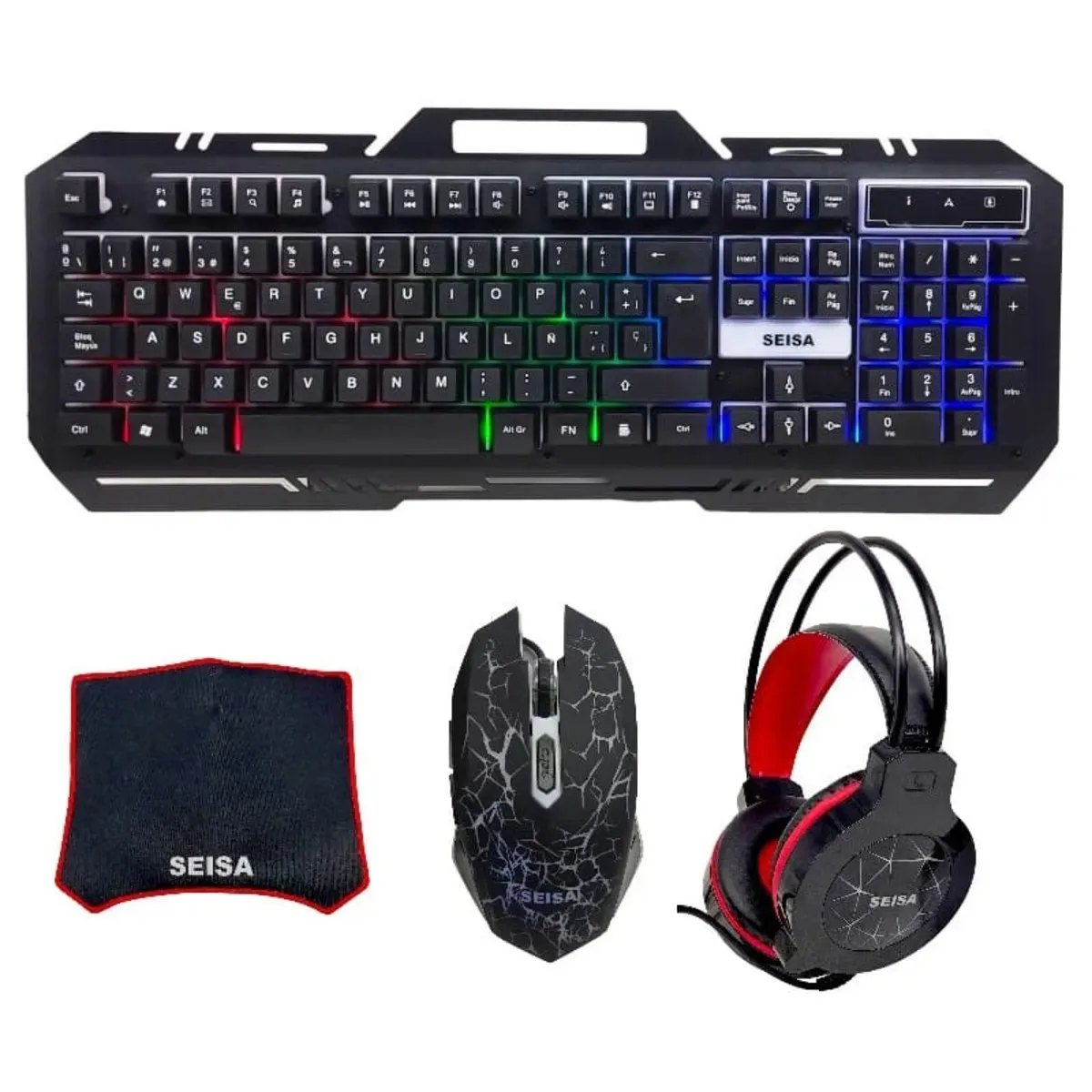 Kit Gamer Teclado Mouse Led Rgb Con Pad Y Auriculares Combo