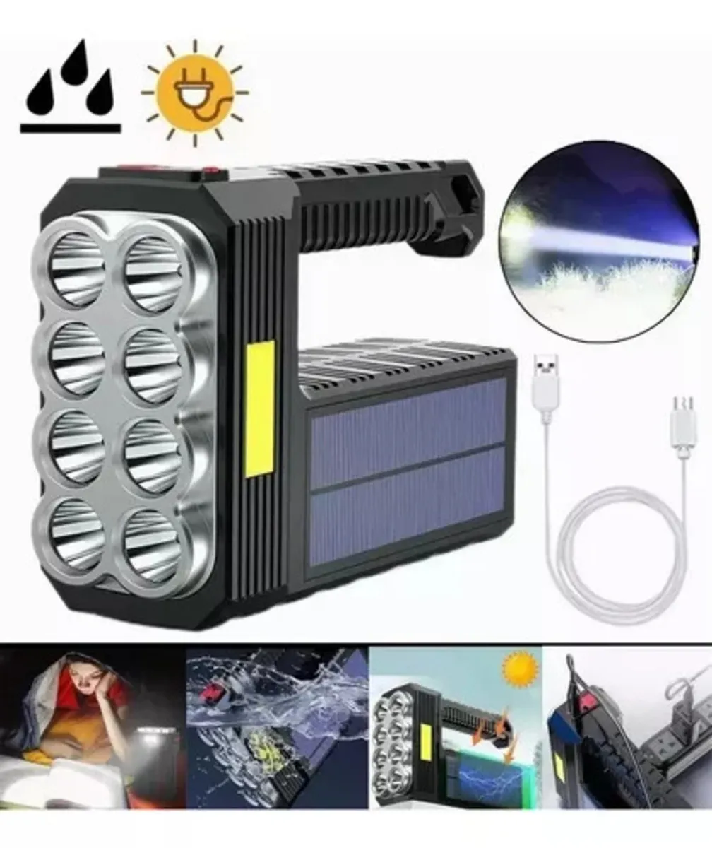 Lampara Led De Mano 8 Led Tactica Solar Recargable Camping Impermeable