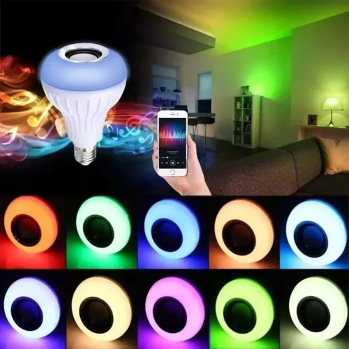 Bombillo Parlante 12w Bluetooth Luces Led Rgb + Control