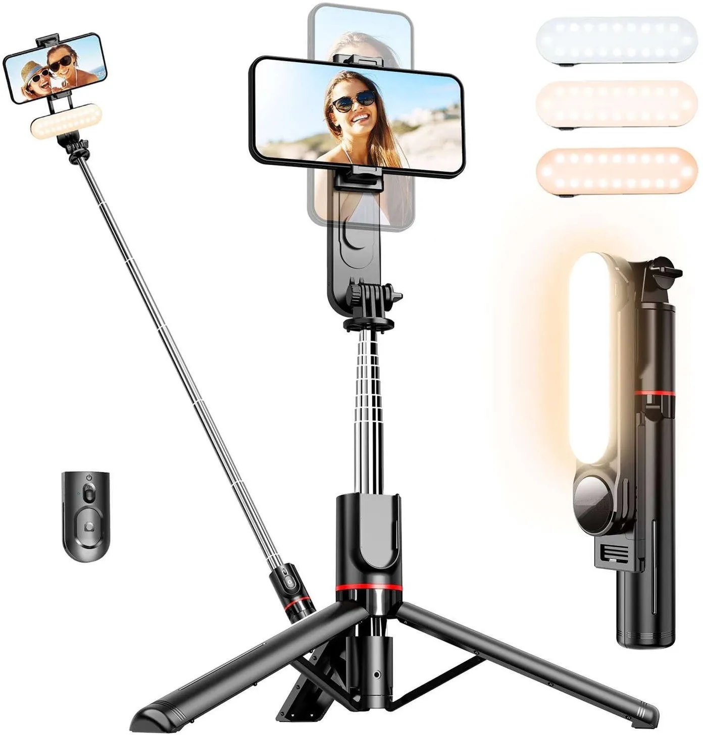 Palo Selfie Trípode Bluetooth Monopod Luz Led Celular Cámara + Control